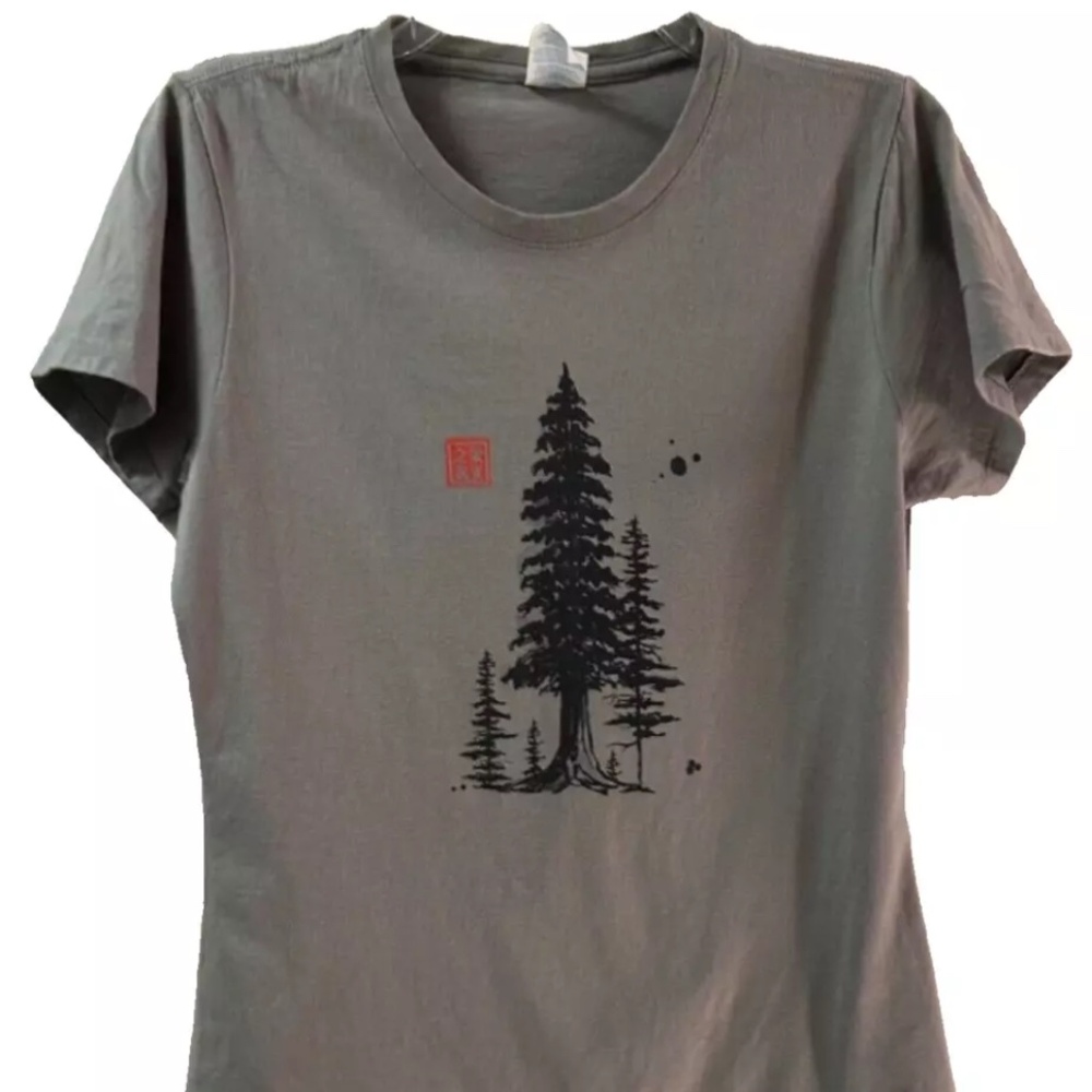 Women's Cotton Short Sleeve Gray Cyprus Tree Skinny T Size M